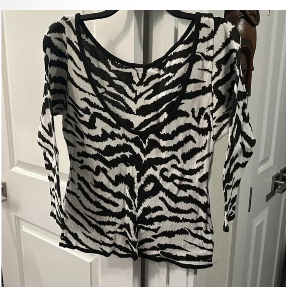 Yves Saint Laurent Black and White Zebra Print Long Sleeve Top